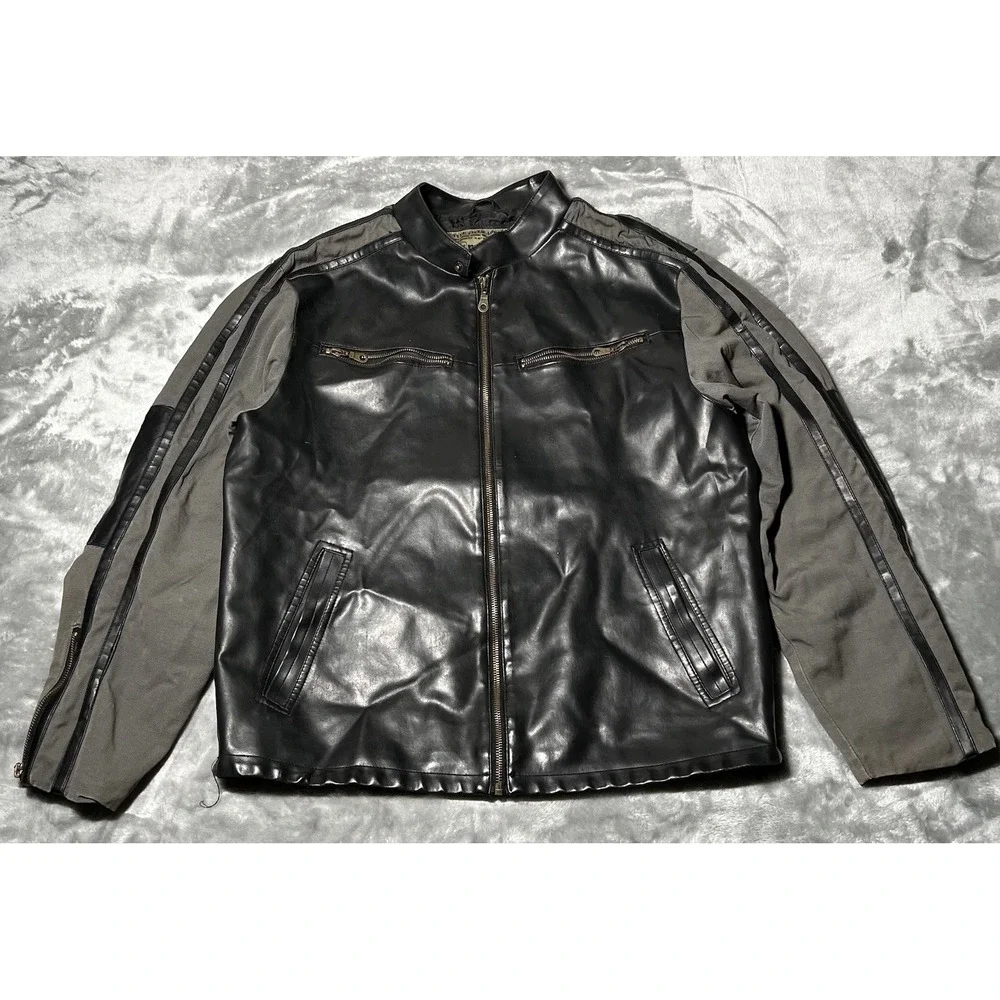 Machine Type Field Apparel Jacket Men Size XL Moto‎ Faux Leather Coat Striped